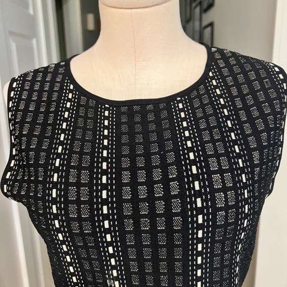 LUXE by CARMEN MARC VALVO black and nude fit and flare knit dress - Picture 2 of 13